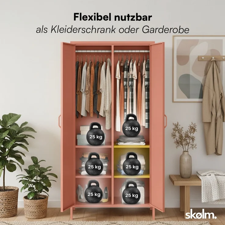 skølm 'Atria' Kleiderschrank, Metall, 170x45x80 cm, terrakotta, Garderobe mit 4 Fächern und 2 Kleiderstangen – Bild 5