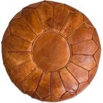 See the Good XL Echtleder Pouf - Handgefertigt - gefüllt geliefert - Ottoman Sitzsack Fußhocker Puff (Cognac Braun)