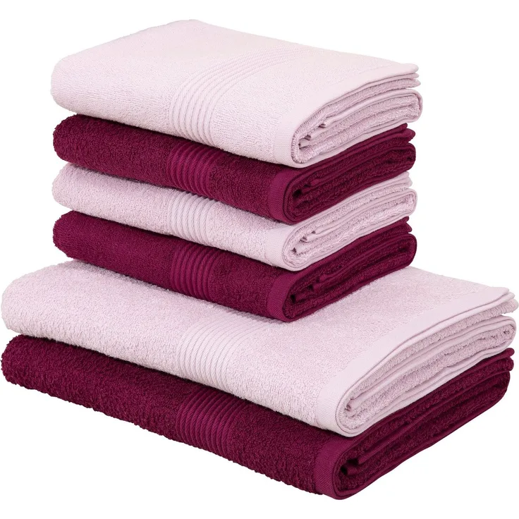 OTTO home Handtuch Set Anna, 2 Duschtücher 70x140, 4 Handtücher 50x100, Walkfrottee (Set, 6-St), Handtuch-Set, gestreifte Bordüre, weich, 100% Baumwolle, zweifarbig