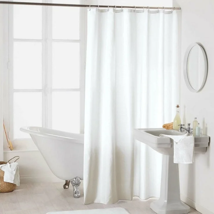 Sanixa Duschvorhang waschbar Badewannenvorhang Vorhang hochwertige Qualität Metallösen Breite 180 cm (Vorhang Dusche Badewanne), Duschvorhang Textil 180x200 cm Uni Weiß einfarbig wasserabweisend – Bild 1