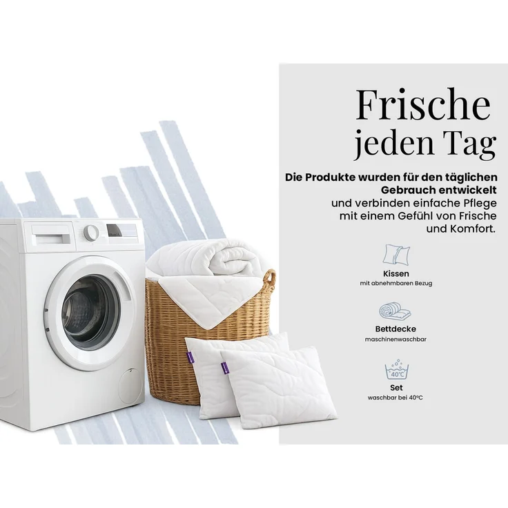 Anti-Stress Bettdecken-Set CALIMA 160 x 200 – Ganzjahresdecke mit Carbonfasern, 2x Kissen 40 x 80, Waschbar 40°C, Allergikergeeignet – Bild 6