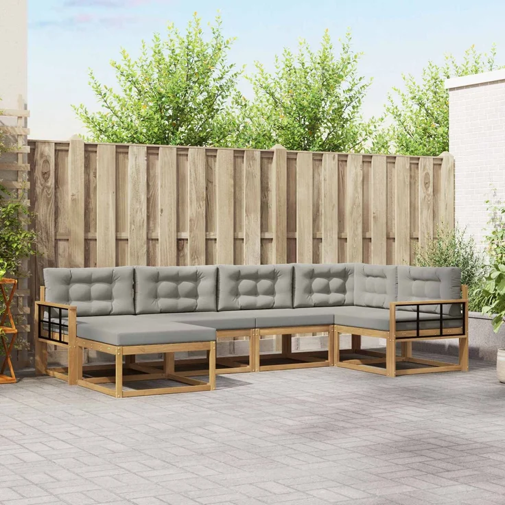 vidaXL Outdoor-Sofagarnitur 6 stk. 6-Sitzer Weiß und Hellgrau 3386700 – Bild 1