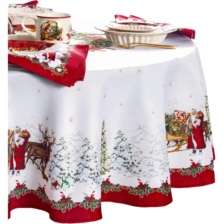 Elrene Home Fashions Villeroy & Boch Toy's Fantasy Holiday/Christmas Santa Winter Woodland Engineered Fabric Tablecloth, 152,4x213,4 cm, oval, Mehrfarbig