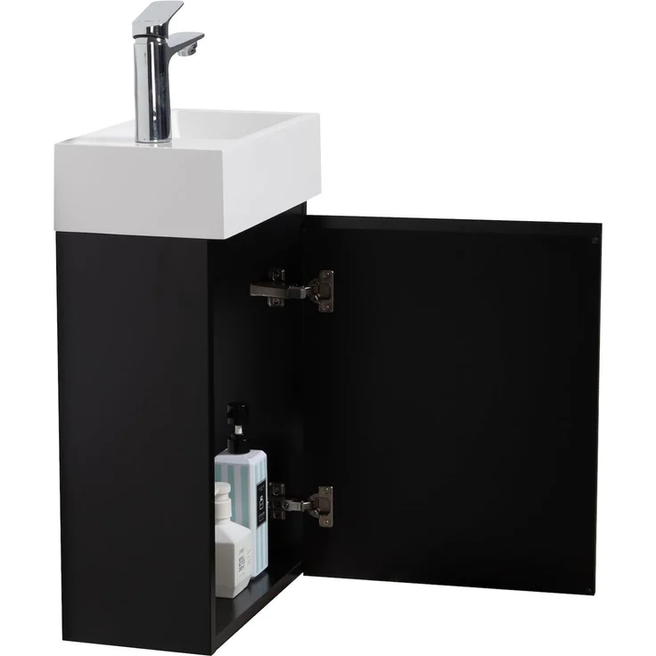 Badplaats Gäste-WC Waschtisch Set Angela 40 x 22 cm Schwarz Matt - Platzsparend Badmöbel Set mit Waschbecken und Unterschrank, Soft-Close – Bild 4