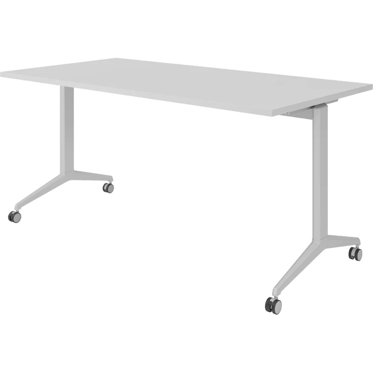 bümö Seminartisch klappbar fahrbar 160x80 cm grau, Gestell silber - Klapptisch staffelbar, mit vier Doppelrollen Büro Schulungstisch, KFZ16-5-S – Bild 1