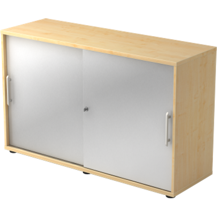 Schiebetürschrank 2 Ordnerhöhen, 120cm RE Ahorn / Silber