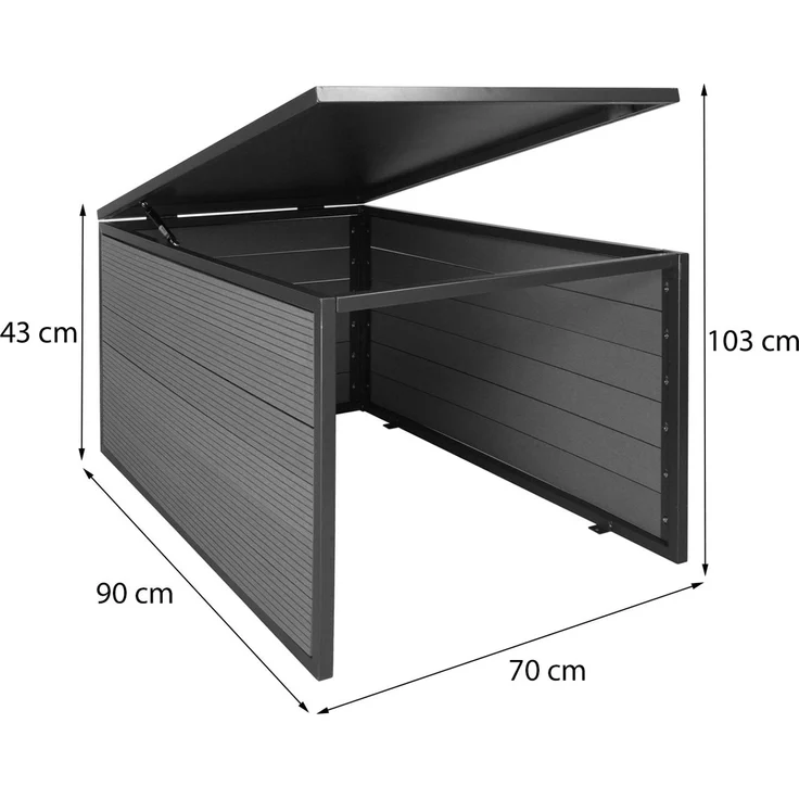 XL Mähroboter-Garage mit Deckel HWC-L45, Dach Unterstand für Rasenmäher, WPC Metall 43x70x90cm ~ Eiche-Optik – Bild 3