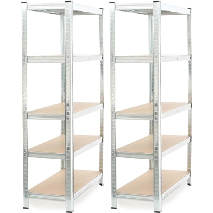 Wiltec Set 2X Schwerlastregal 180 x 90 x 45 cm, 875 kg Gesamtlast, Steckregal verzinkt aus Stahl, Lastenregal mit 5 Ablagen, Werkstattregal – Bild 10