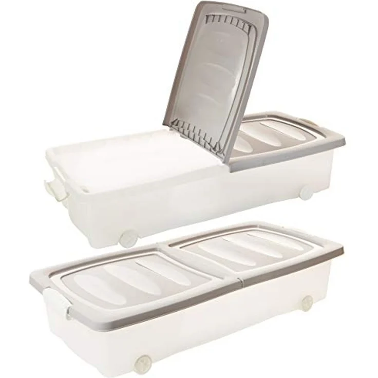 Centi Aufbewahrungsbox Unterbettkommode mit Rollen, flach, transparent (2er-Set) – Bild 1