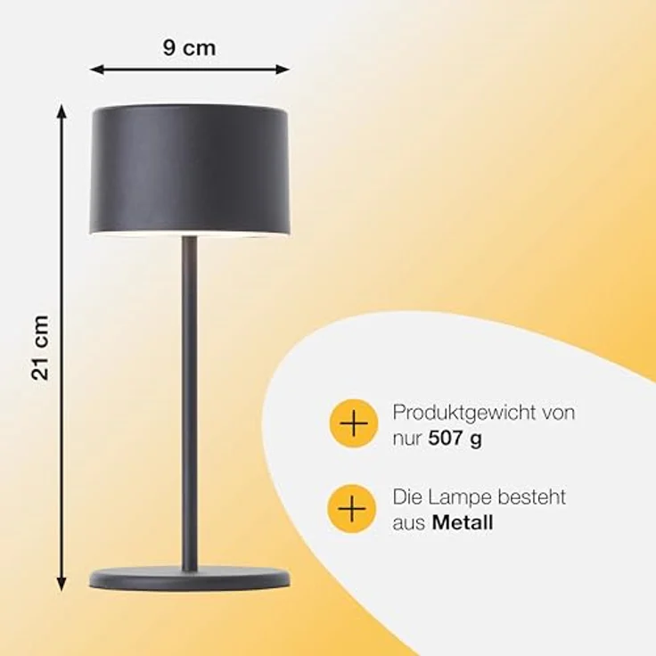 Brilliant LED Tischlampe schwarz Dimmbar & mit Akku Mobile Innenleuchte mit drei-Stufen-Touchdimmer Warmweißes Licht, stilvolles Design, energiesparend & flexibel einsetzbar - per USB aufladbar – Bild 5