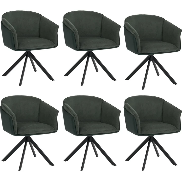6er-Set Esszimmerstuhl HWC-R24, Küchenstuhl, drehbar Metall Kunstleder Stoff/Textil Cord ~ grün – Bild 9