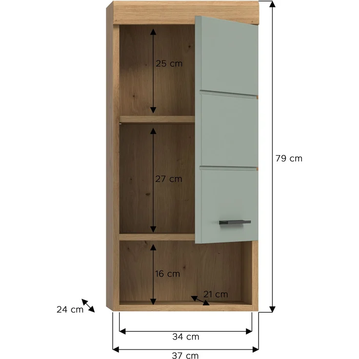 Xonox Scout Hängeschrank (B/H/T: 37x79x24 cm) in Salbei und Artisan Eiche Nachbildung – Bild 4