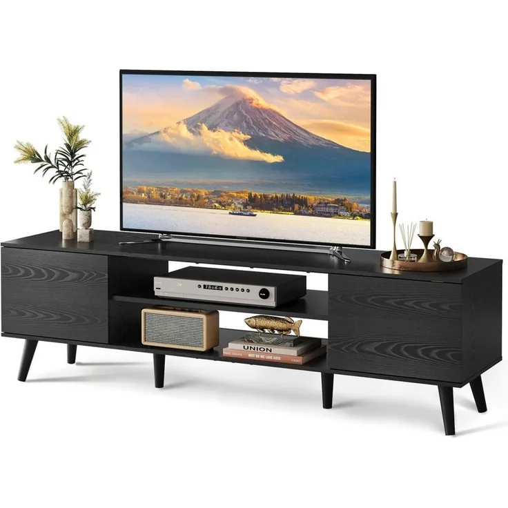 WLIVE TV-Schrank Lowboard mit 2 Türen, Fernsehschrank für Fernseher bis zu 55/60 Zoll, (160 cm lang) verstellbare Ablagen, für Wohnzimmer, Schlafzimmer