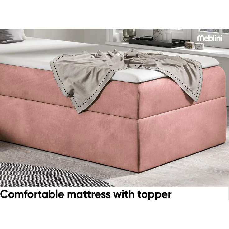 MEBLINI Kinderbett mit Bettkasten CARDI 90x200 Links – H3/Rosa Samt Gepolstert Einzelbett mit Matratze - Polsterbett mit Stauraum - Bett mit Kopfteil – Stauraumbett – Bild 4