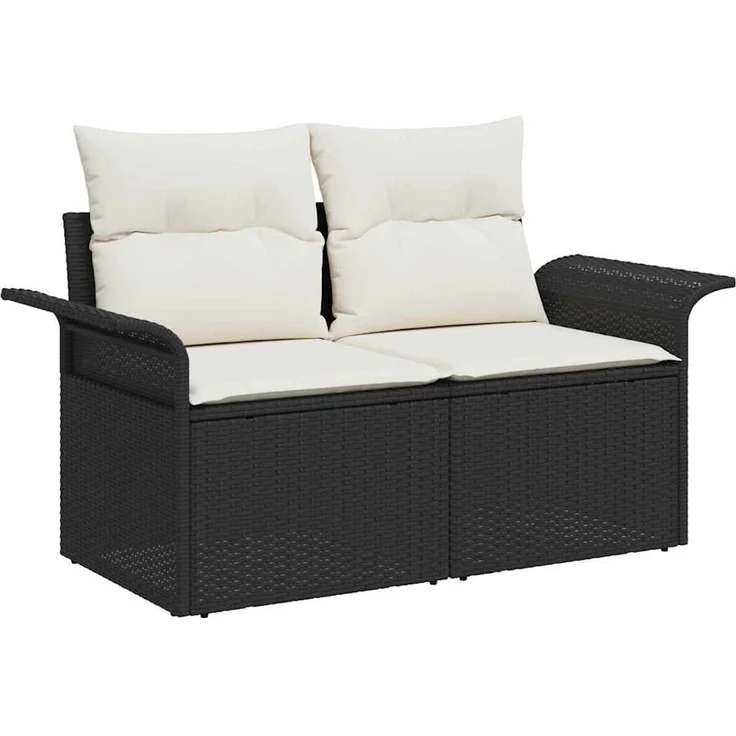 vidaXL Garten-Sofa-Set mit Kissen 4 pcs Schwarz und Creme Poly Rattan 3358846 – Bild 4