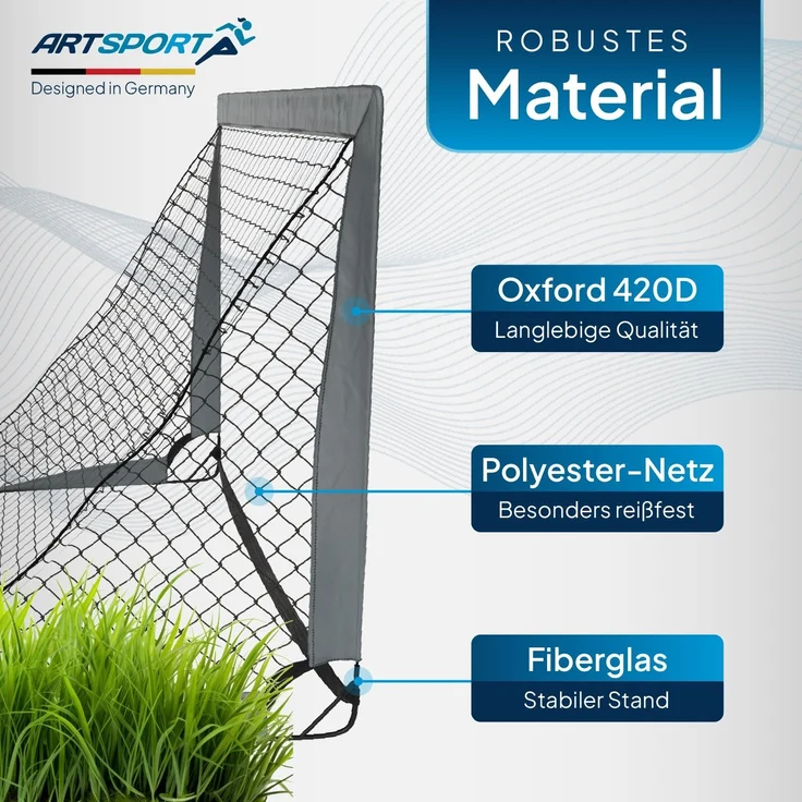ArtSport 'Goal Master' Pop-Up Fußballtor, 2er Set, mit Zubehör, Fiberglas-Gestell, 120x90 cm, Grau – Bild 3