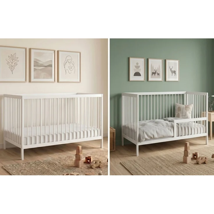 Kids Collective Babybett Kinderbett Gitterbett Baby Bett mit Rausfallschutz 60x120 70x140, stabiles Buchenholz, made in Europe 70x140 cm Weiß – Bild 1