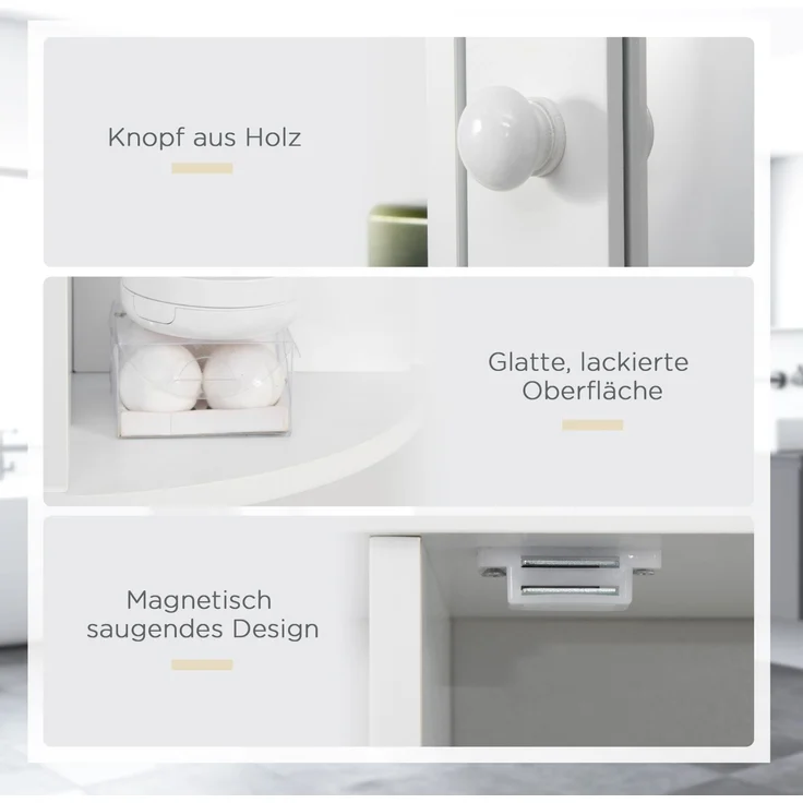 Spiegelschrank 66 x 17 x 63 cm in Weiß mit offenen Seitenregalen – Bild 6
