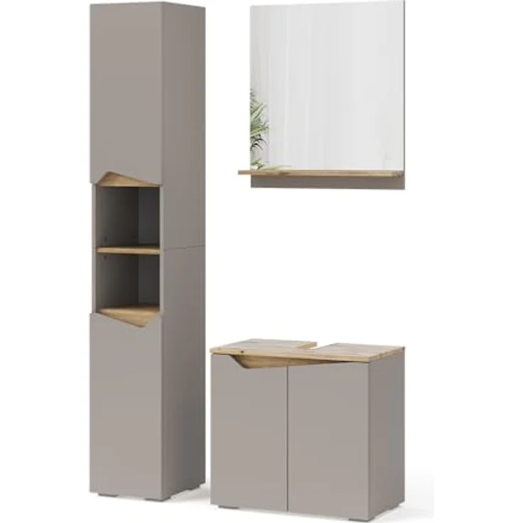 Badmöbel-Set Marelle Greige 3 Teile, mit Hochschrank Vicco – Bild 2