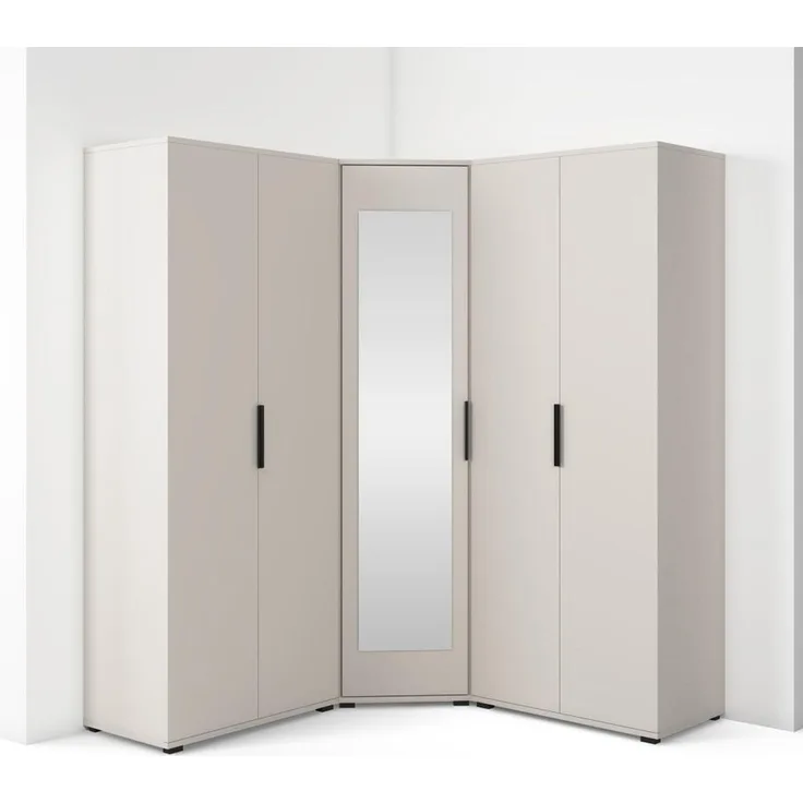 Eckschrank Napoli Version 9, Kleiderschrank mit Spiegel, Cashmere, 185 x 140 x 140 cm