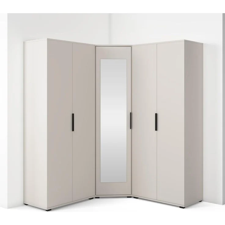Eckschrank Napoli Version 9, Kleiderschrank mit Spiegel, Cashmere, 185 x 140 x 140 cm – Bild 1