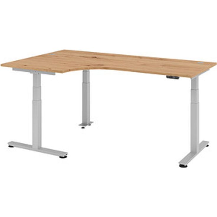 HAMMERBACHER VXDSM82 elektrisch höhenverstellbarer Schreibtisch asteiche L-Form, T-Fuß-Gestell silber 200,0 x 120,0 cm