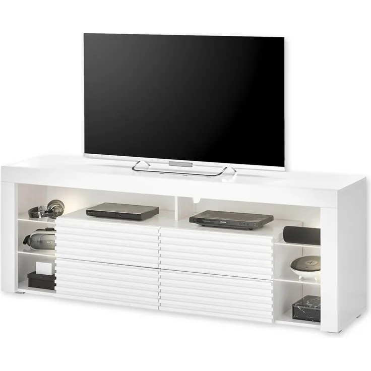 GOAL 2 TV-Lowboard mit LED-Beleuchtung in Weiß - TV Schrank mit viel Stauraum für Ihr Wohnzimmer - 179 x 67 x 44 cm (B/H/T)