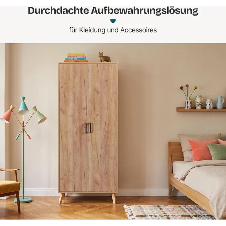 Kleiderschrank Norg 191x80x52 cm 2 Türen 1 Fach Eicheoptik [en. casa] – Bild 3