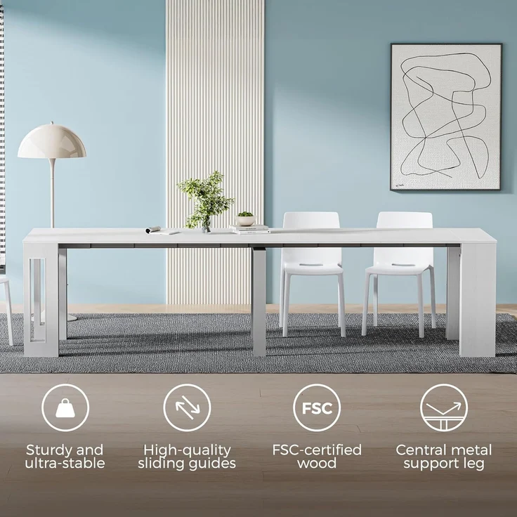 MOBILI FIVER, Ausziehbarer Konsolentisch mit Verlängerungen, Easy, Esche, weiß, Laminiert/Aluminium, Made in Italy – Bild 5