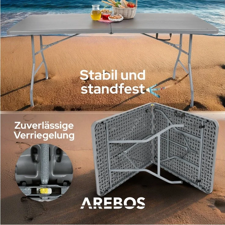 Arebos Klapptisch 182 x 74 x 74 cm Campingtisch Partytisch Gartentisch Buffettisch – Bild 4