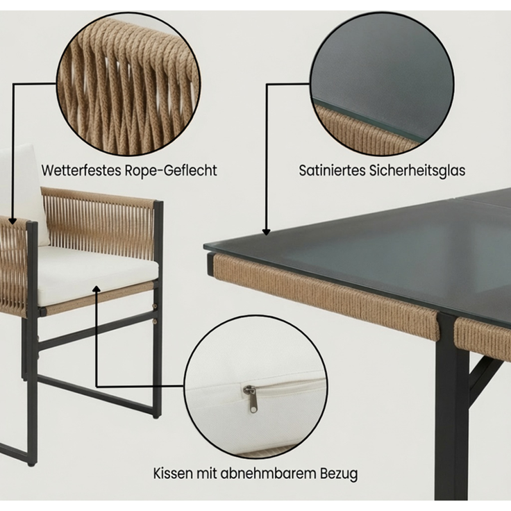 Gartenset Sitzgruppe Gartenmöbel Set Cube Essgruppe Rope Outdoor Möbel Beige – Bild 6