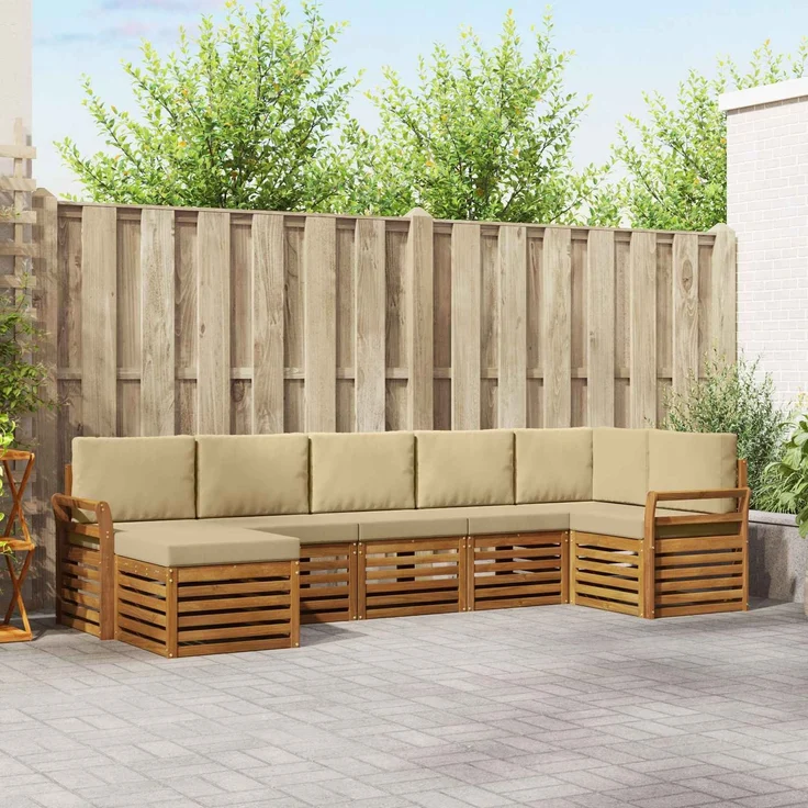vidaXL Outdoor-Sofagarnitur 7 stk. 6-Sitzer Natur und Beige 3375173 – Bild 1