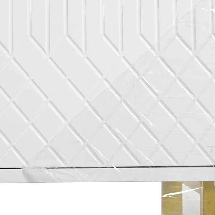 Flieks Hochglanz-Sideboard, 4 Türen, 3D-Geometriefronten und Metallfüßen, 140 x 40 x 80 cm, Weiß – Bild 9