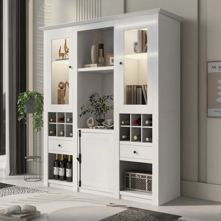 (=2967707172AAA )Vitrine mit 7 Farben LED Beleuchtung Vitrinenschrank Standvitrine Stauraumvitrine Schrank Wohnzimmerschran Weiß LED Vitrine (3-St) Wohnzimmer Wohnwände LED Vitrinenschränke--Weiß--143x45.5x170cm--YOUDENOVA – Bild 5
