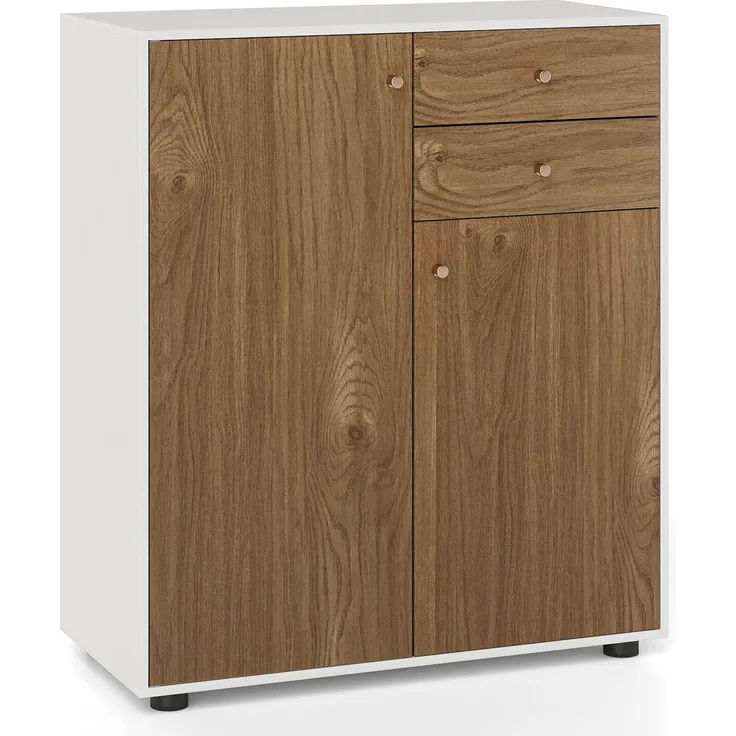 Buffetschrank mit 2 Schubladen & 2 Türen & 3 Verstellbaren Regalen Sideboard Vorratsschrank Natur