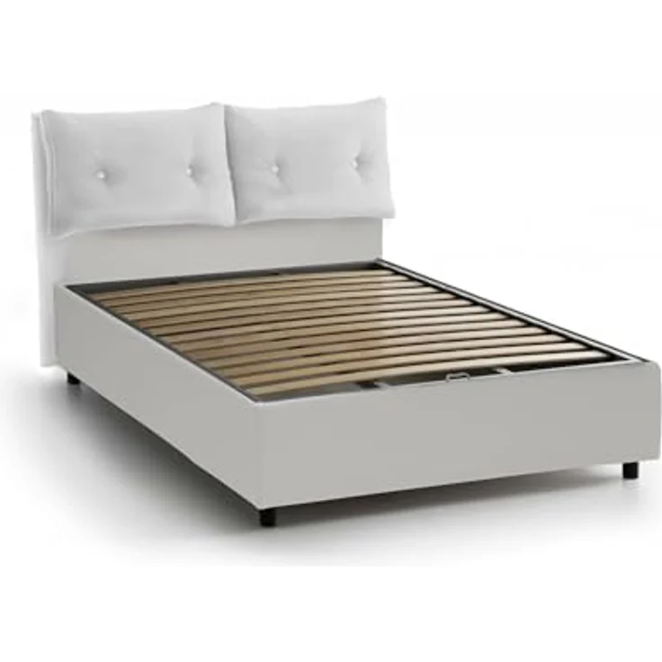 Talamo Italia - Doppelbett Petra, Bettkasten mit Stoffbezug, 100 % Made in Italy, Öffnung vorne, inklusive Matratze 160x200 cm, Weiß – Bild 6
