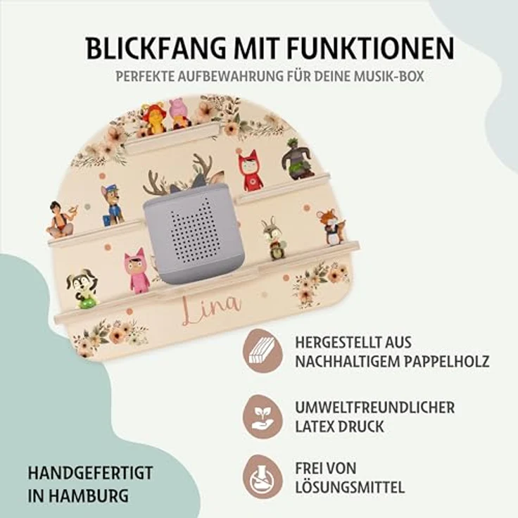 Kidsmood - Tonie Regal fürs Kinderzimmer– Liebevoll gestaltetes Wandregal mit abgerundeten Ecken & Kanten für Toniebox 2 mit Namen & Metallplättchen | Personalisierte Geschenke für Kinder – Bild 6