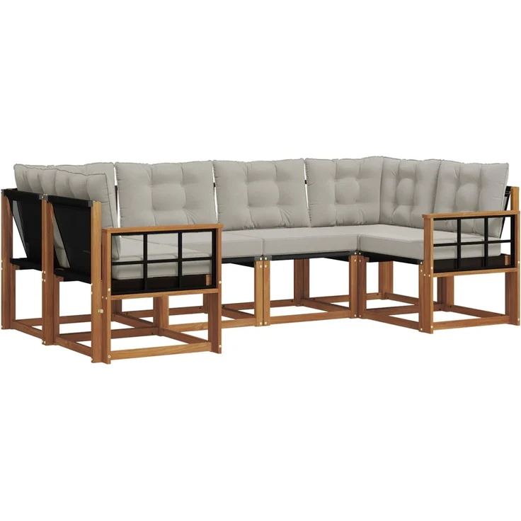 vidaXL Outdoor-Sofagarnitur 6 stk. 6-Sitzer Natur und Hellgrau 3369006 – Bild 2