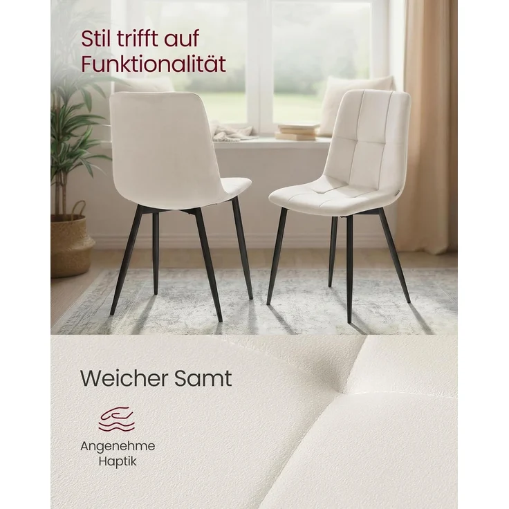 VASAGLE Küchenstühle gepolstert, Esszimmerstühle Samt, moderner Sessel mit verstellbaren Füßen, für Wohnzimmer, 4er Set, beige – Bild 4