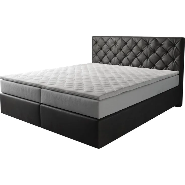 Boxspringbett Dream-Great 180x200 cm Mikrofaser Anthrazit Vintage mit TFK Matratze und Visco Topper
