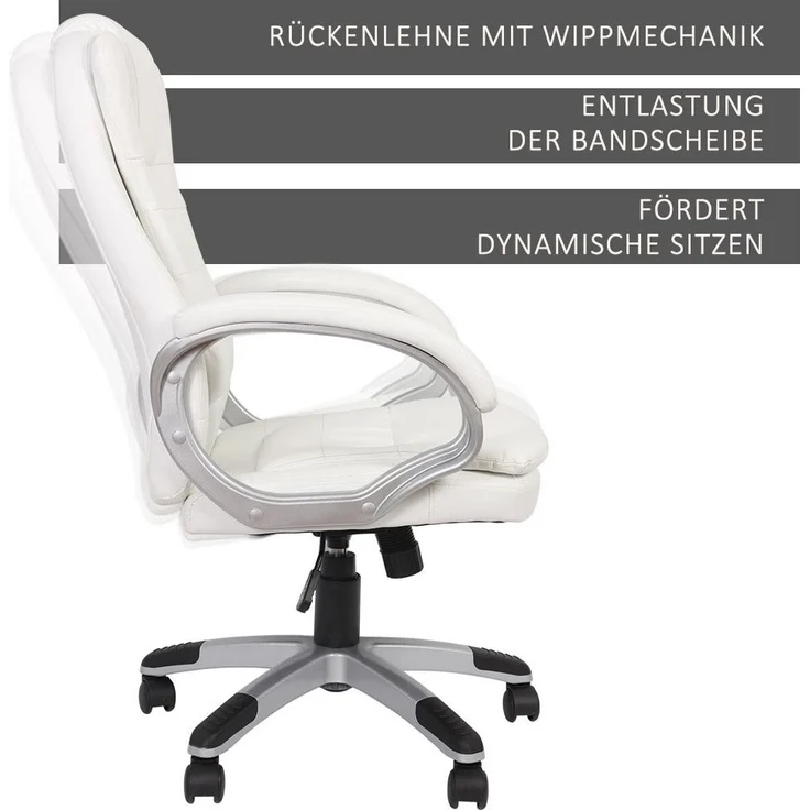 Schreibtischstuhl Weiß 120 KG Chefsessel Computersitz Bürostuhl Drehstuhl Office – Bild 7