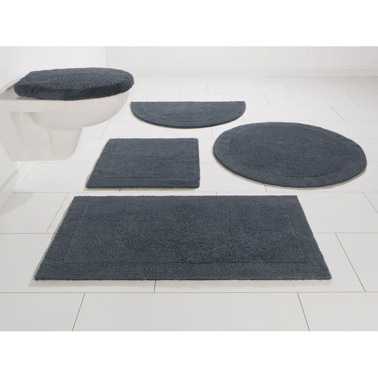 my home Badematte Kapra, Badvorleger, Badezimmer Teppich, Höhe 14 mm, beidseitig nutzbar, fußbodenheizungsgeeignet, strapazierfähig, Baumwolle, rechteckig, mit Bordüre, Badteppich, Badematte, Baumwolle