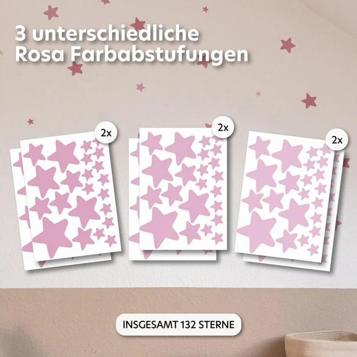 lilimaus Wandsticker Herzen, Sterne & Punkte selbstklebend - Deko fürs Kinderzimmer (132 St), Herzen, Sterne oder Punkte - 36er- & 132er-Set, ablösbar – Bild 1