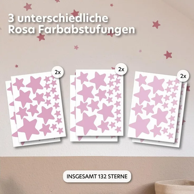 lilimaus Wandsticker Herzen, Sterne & Punkte selbstklebend - Deko fürs Kinderzimmer (132 St), Herzen, Sterne oder Punkte - 36er- & 132er-Set, ablösbar