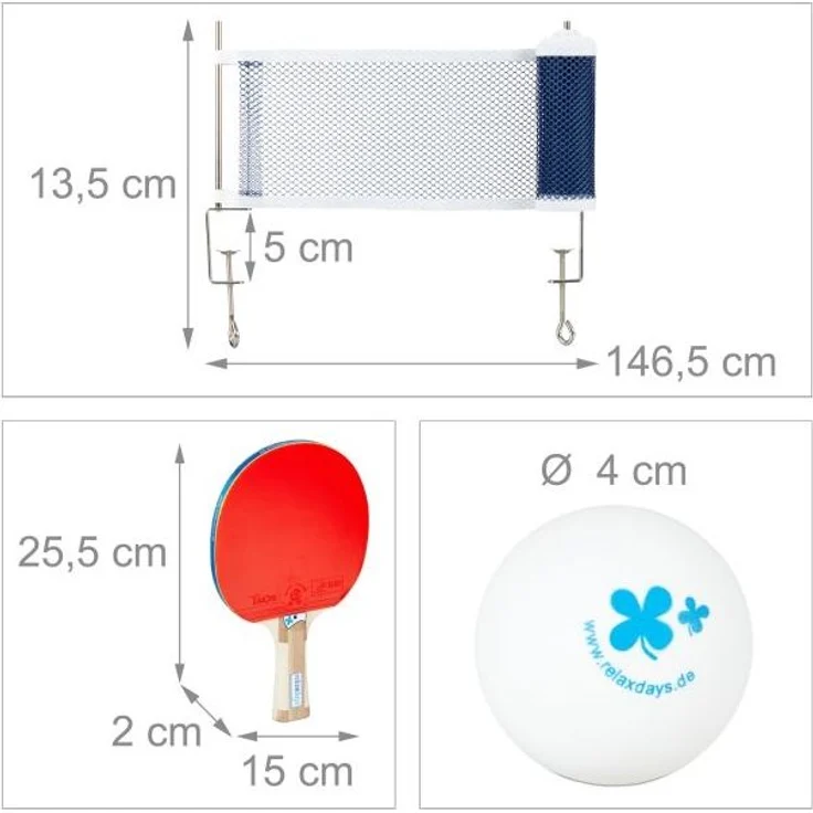 Relaxdays Tischtennis-Set inkl. 2 Schläger, 3 Tischtennisbälle, Tischtennisnetz & Reissverschlusstasche, Kunststoff rot / schwarz – Bild 5