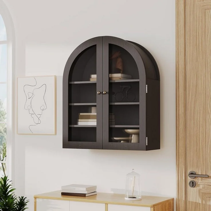 GarveeMore Hängeschrank mit Acryltüren und verstellbaren Regalen,Gewölbter Wandschrank platzsparender Aufbewahrungs-Organizer für Küchen,Wohnungen – Bild 1