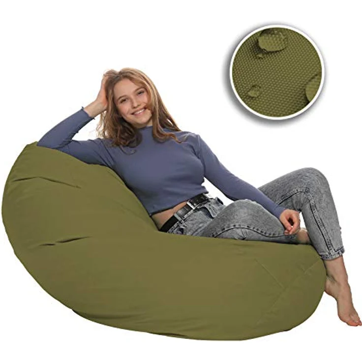 HomeIdeal - Sitzsack XXL Bodenkissen für Erwachsene & Kinder - Geeignet für Gaming oder Entspannen - Indoor wie Outdoor da er Wasserfest ist - mit EPS Perlen, Farbe:Khaki, Größe:XXL – Bild 5