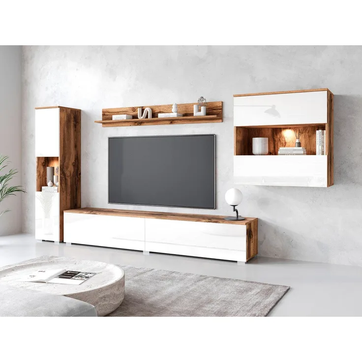 INOSIGN Wohnwand PARIS, (Komplett-Set, 4-St), TV-Wand 300cm breite, grifflose Design, stehend und hängend montierbar