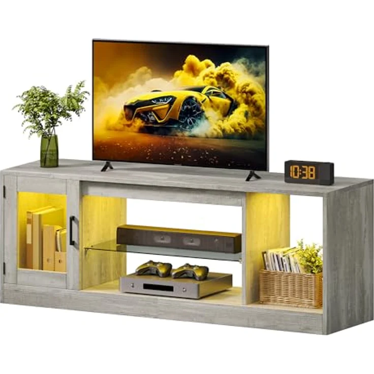 YITAHOME 148cm TV Schrank für Fernseher bis 65 Zoll mit 7 RGB LED 22 Modi Lichter Fernseher Gaming Entertainment Center, TV Lowboard mit verstellbaren Glasablagen Ständer für Wohnzimmer, Schlafzimmer – Bild 7