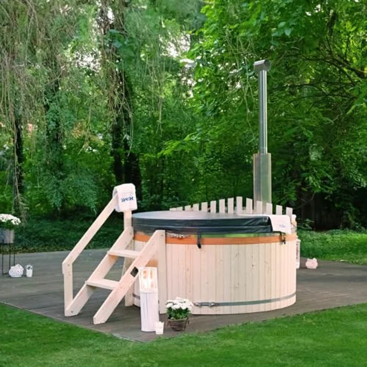 Home Deluxe Badefass SKANDI M - Outdoor Pool, Hot Tub mit Holzofen, skandinavischem Design und PVC-Innenverkleidung – Bild 2